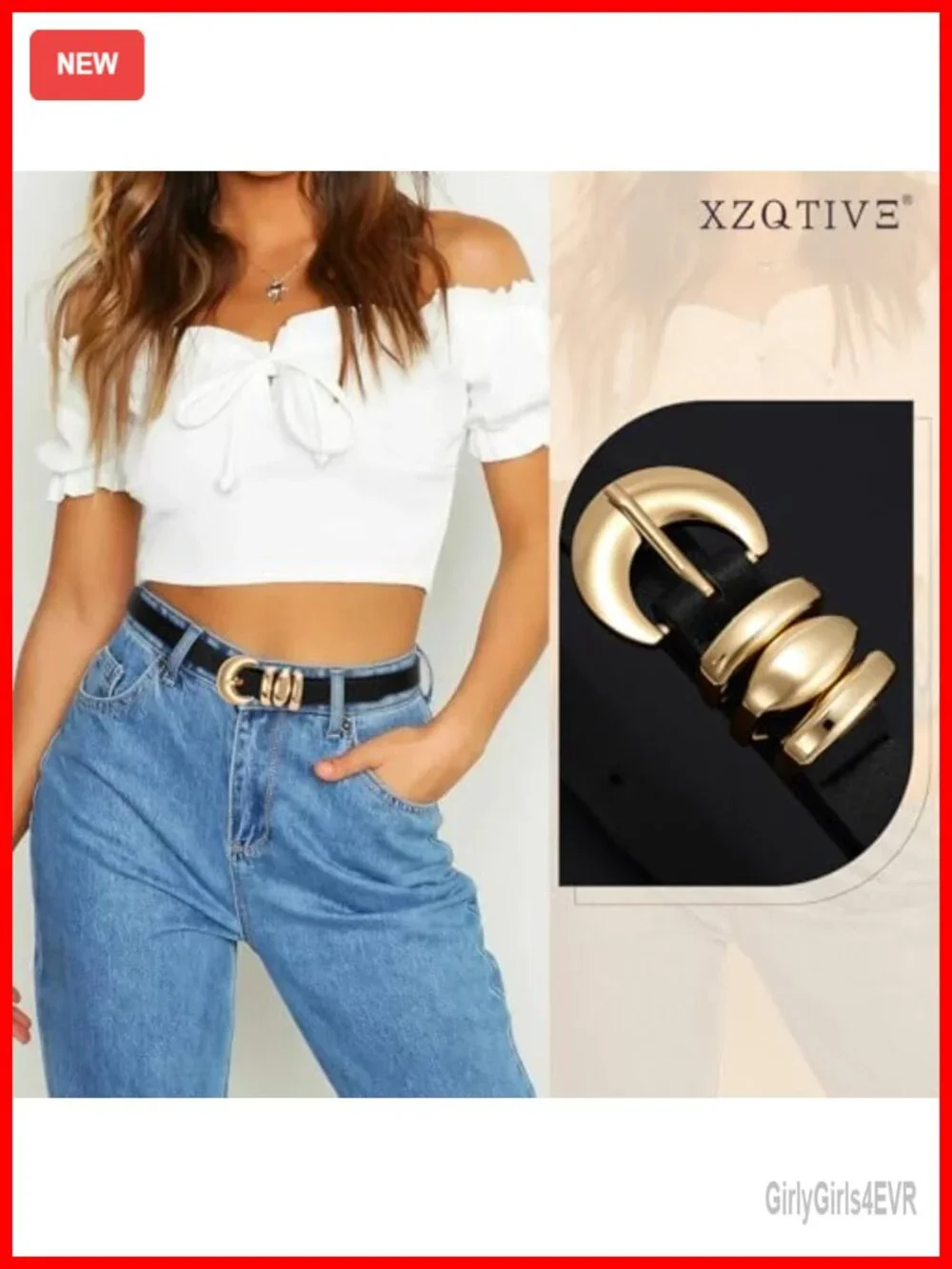 2 Pack Women's Skinny Faux Leather Belt with Gold Buckle